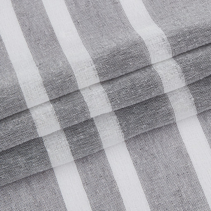 HYGGE CAVE | SILVERY GRAY AND WHITE STRIPED SHOWER CURTAIN