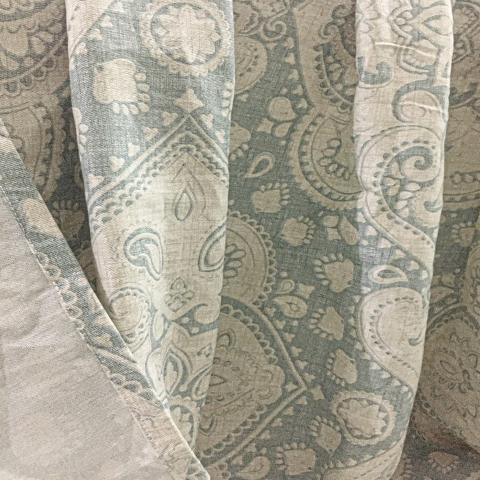 HYGGE CAVE | TEAL AND CREAM MEDALLION LATTICE SHOWER CURTAIN
