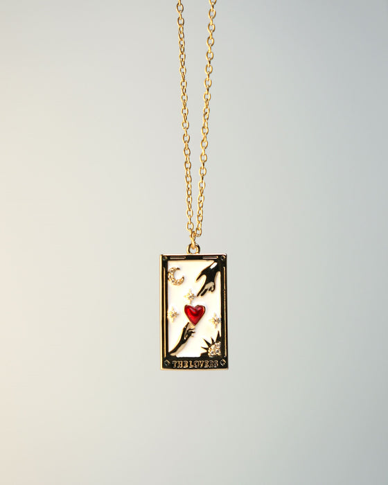 Square Tarot Pendant Necklace / Vintage Square Enamel Necklace / Tarot Card Necklaces / Necklaces For Women / Stainless Steel / Charm Necklaces / 18K Gold Plated