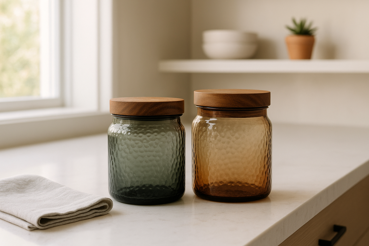 Hammered Glass Canisters with Wood Lid
