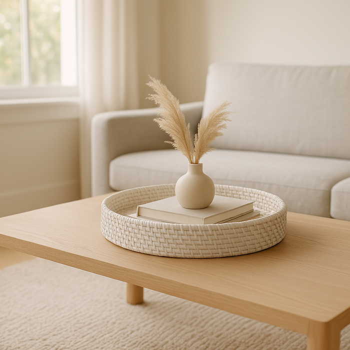 How to Style a White Rattan Tray in Your Living Room
