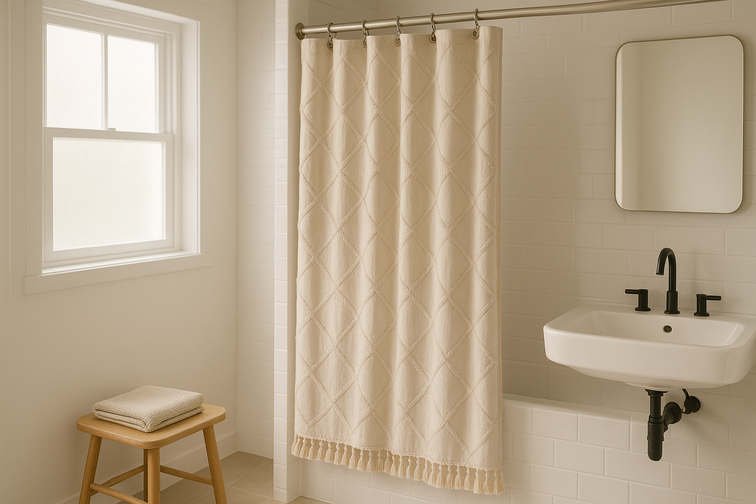 How to Style a Tufted Beige Shower Curtain for a Spa-Like Bathroom