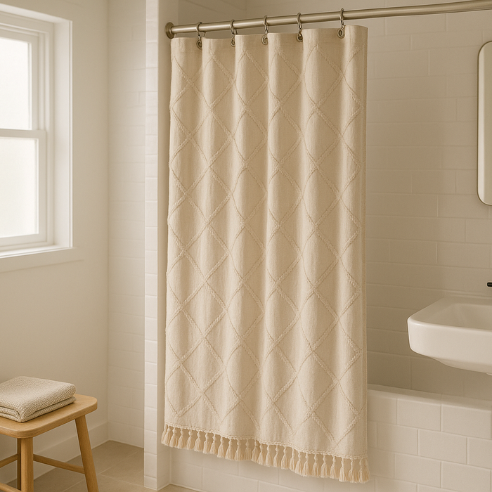 How to Style a Tufted Beige Shower Curtain for a Spa-Like Bathroom