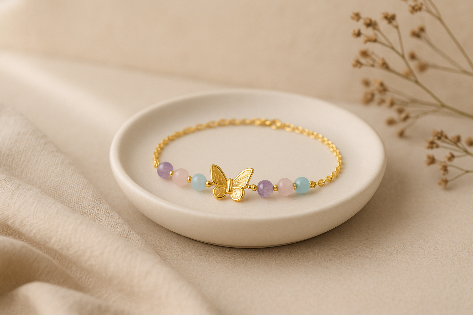 Dainty Butterfly Natural Gemstone Bracelet