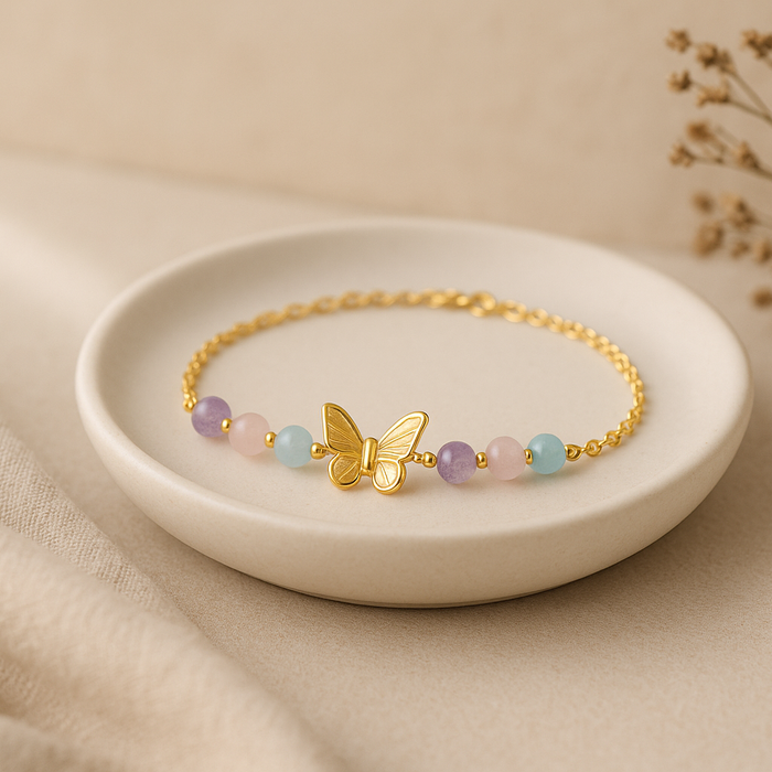 Dainty Butterfly Natural Gemstone Bracelet