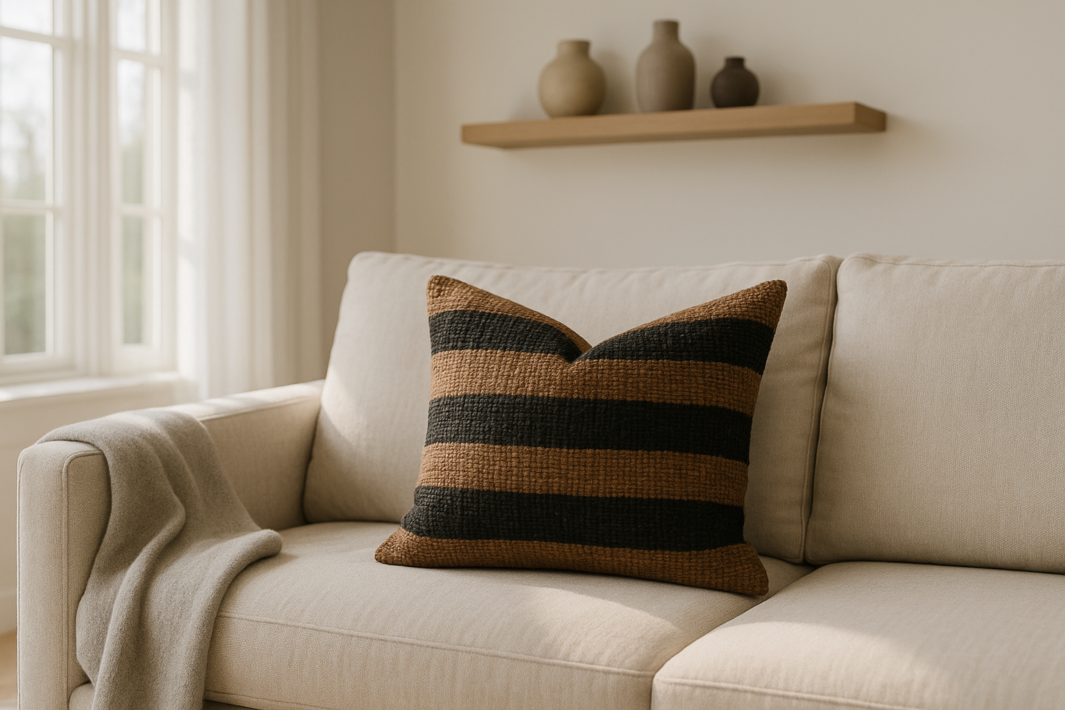 How to Style a Black and Tan Woven Pillow for Warmth and Texture