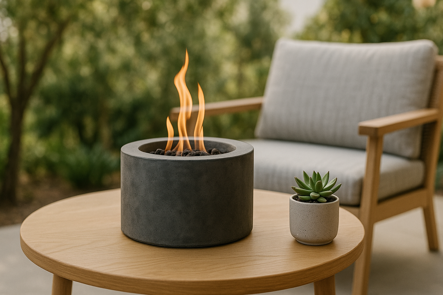 Warm Minimalism: A Concrete Fire Pit for Cozy Outdoor Evenings