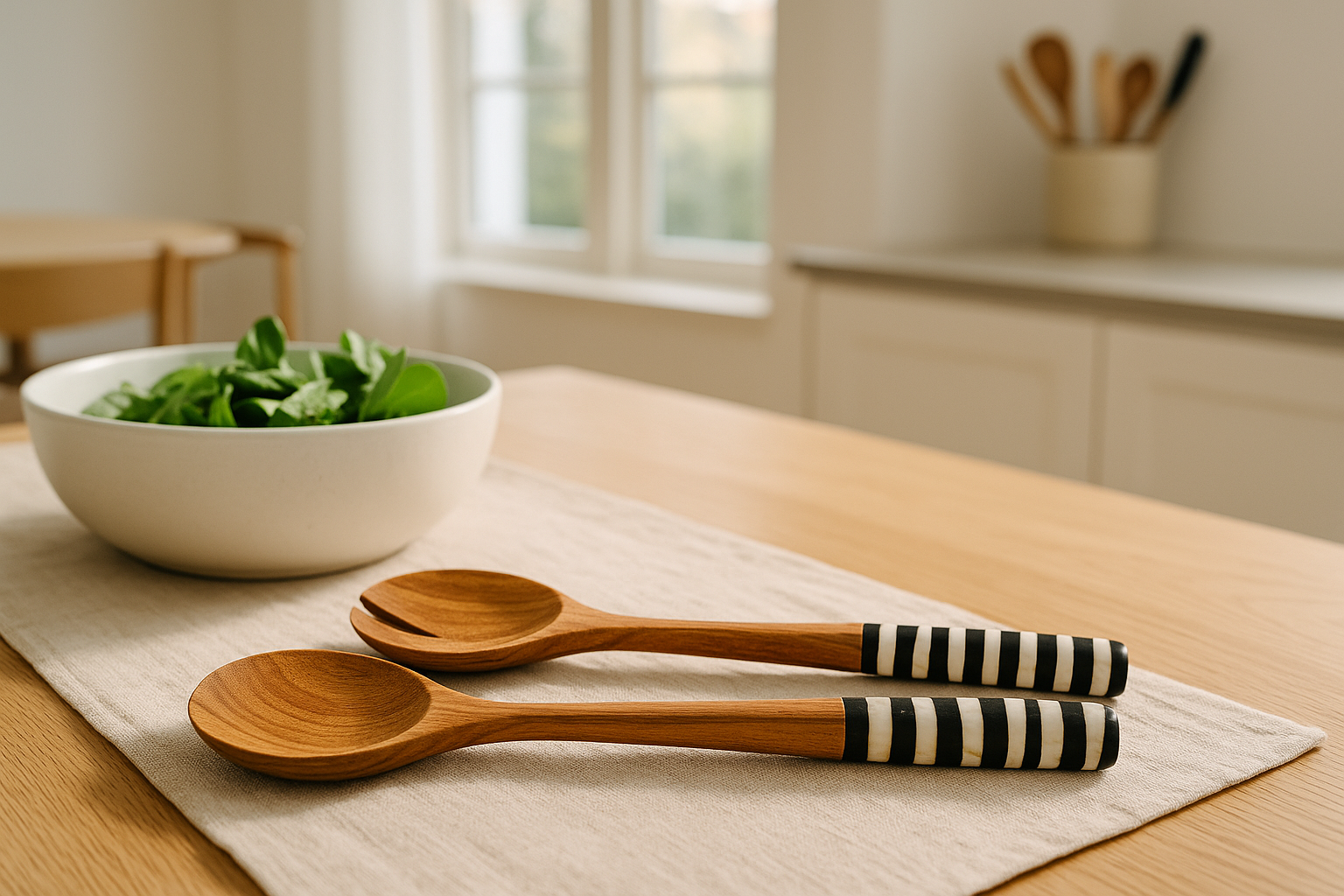 Hand-Crafted Kenyan Salad Servers for a Warm Tablescape