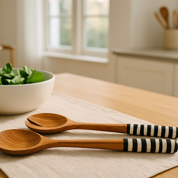 Hand-Crafted Kenyan Salad Servers for a Warm Tablescape