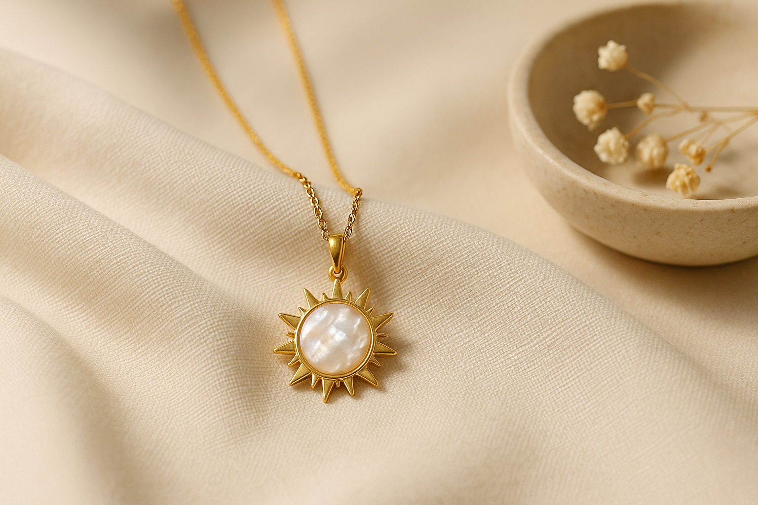 Pearl Shell Sun Pendant Necklace