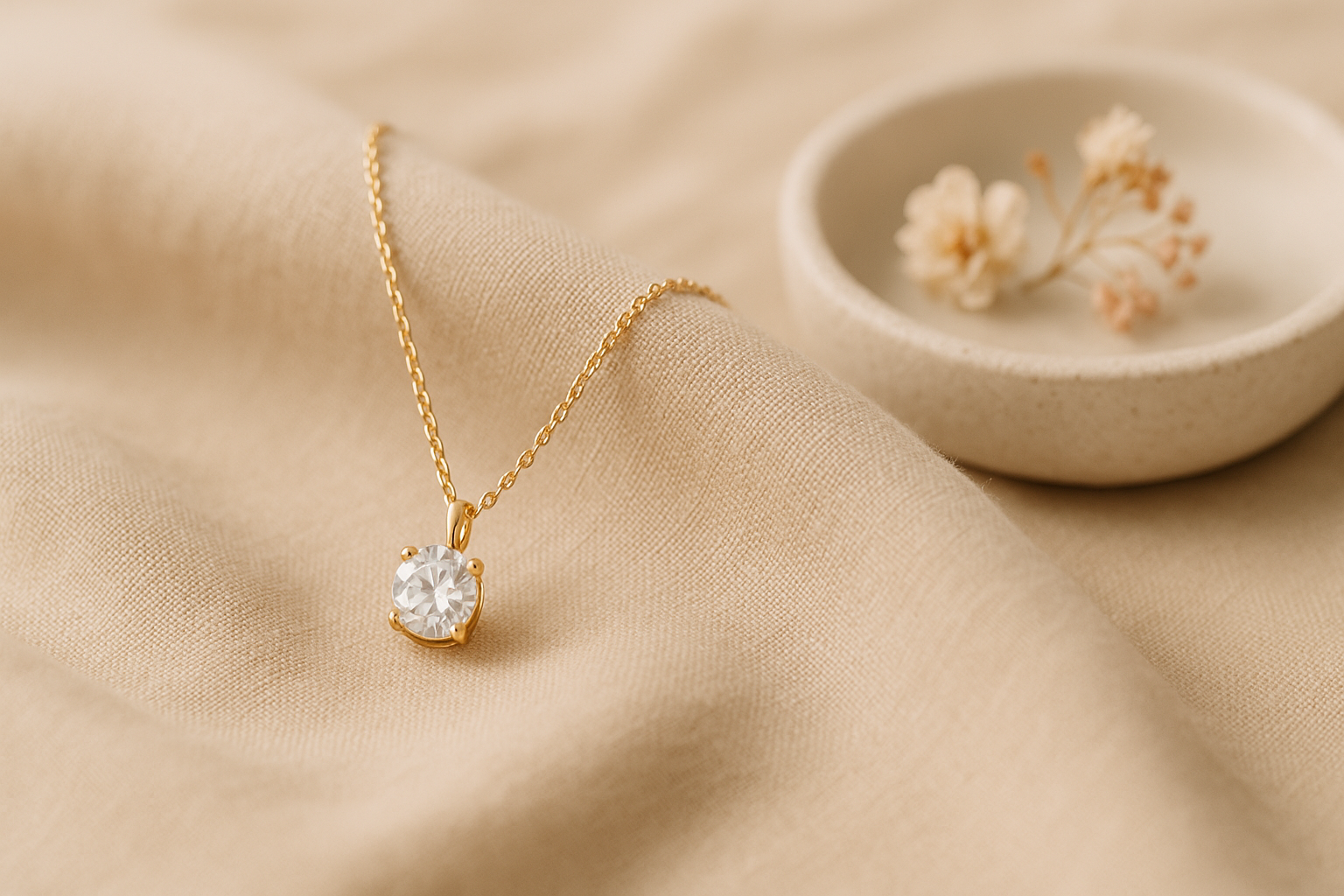 Single Zircon Diamond Pendant Necklace