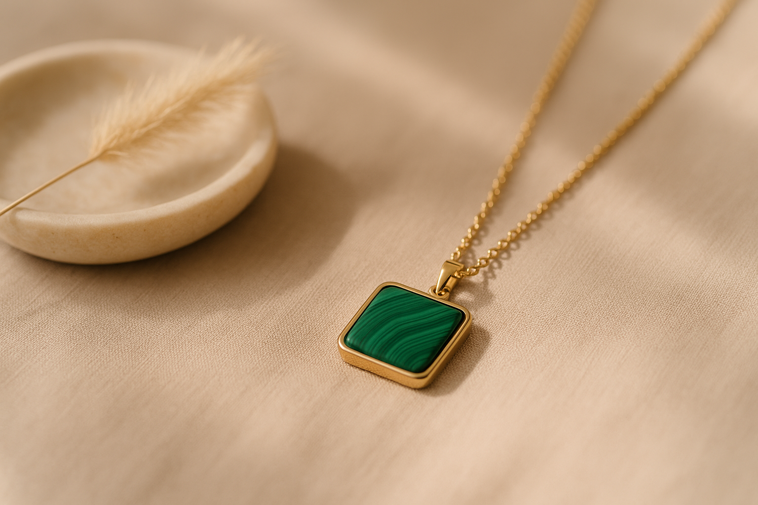 Square Natural Gemstone Pendant Necklace