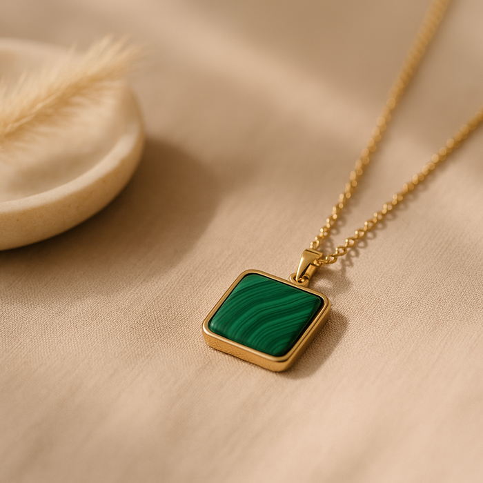 Square Natural Gemstone Pendant Necklace