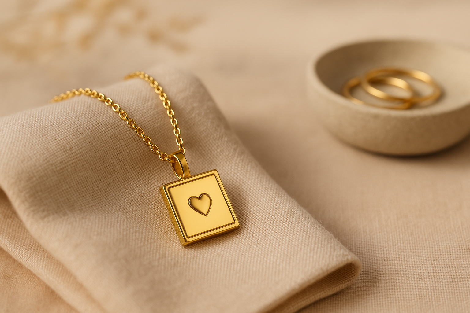 Square Pendant Heart Necklace