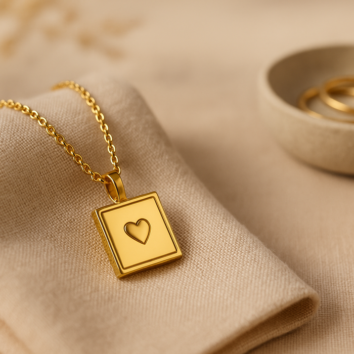 Square Pendant Heart Necklace