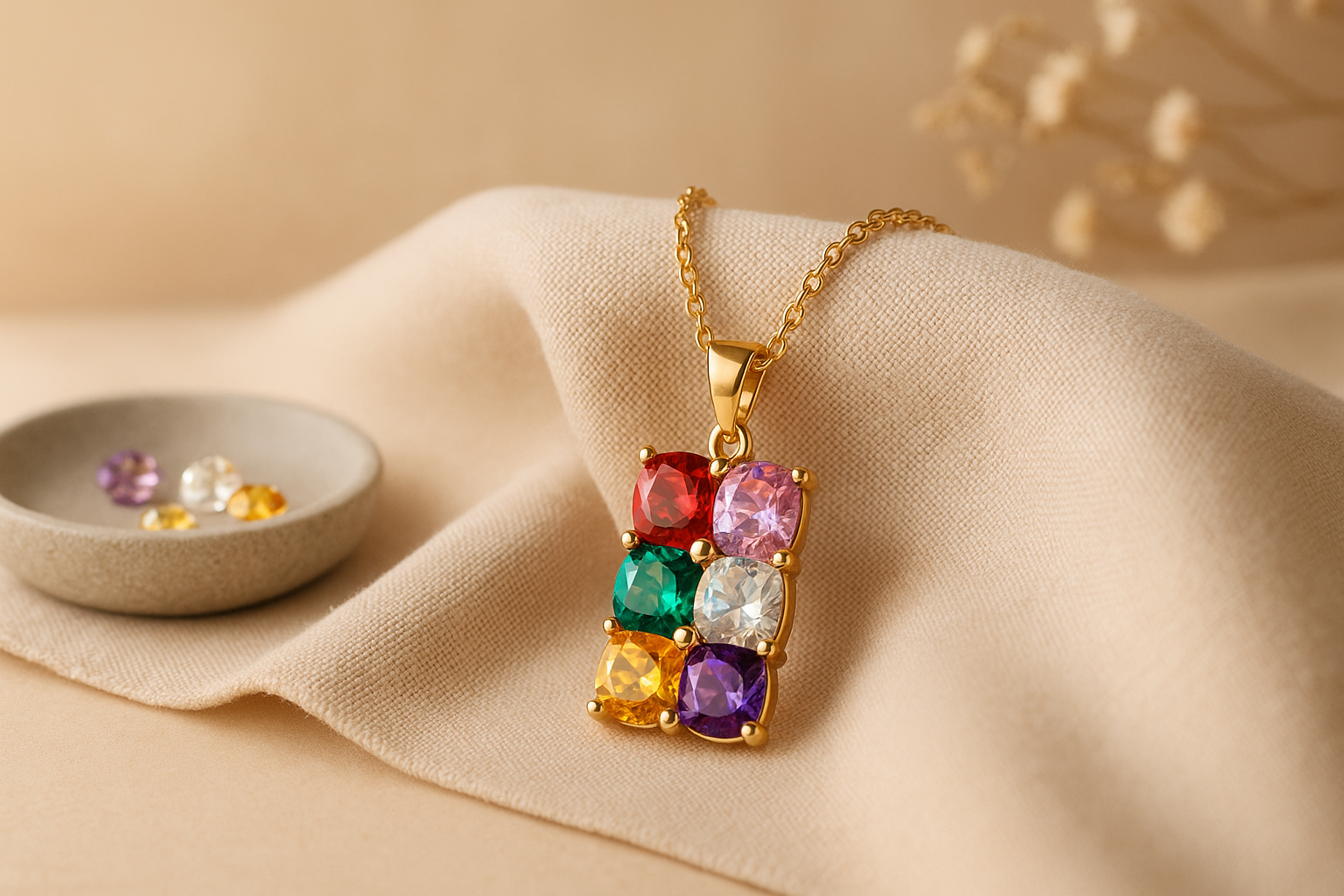 Colorful Cubic Zirconia Pendant Necklace