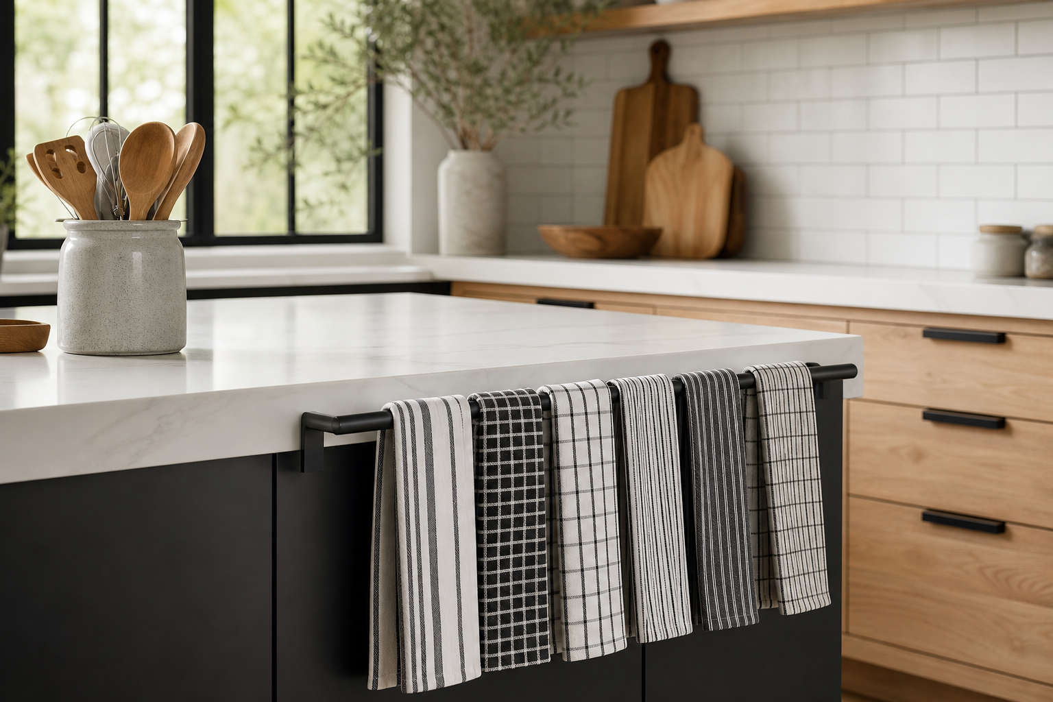 Six Ways to Style a Classic Black and White Kitchen Towel Set