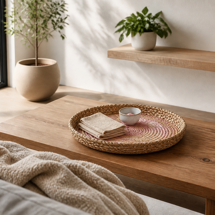 How to Style a Handwoven Pink Tray in Every Room