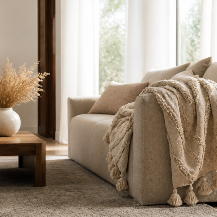 How to Style a Beige Boho Throw Blanket for Cozy Layers