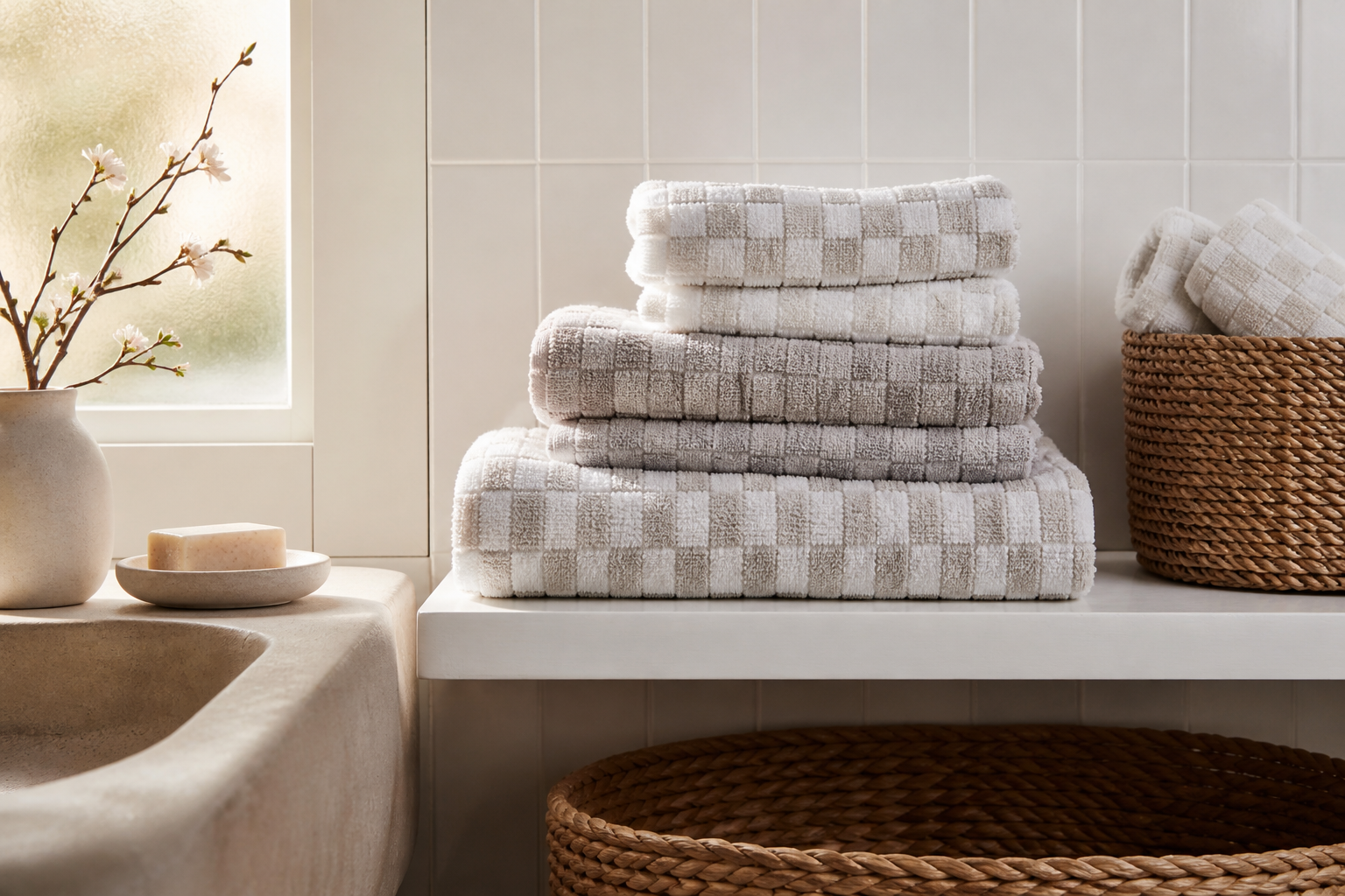 How to Bring Spa Style Into Your Bathroom With Checkered Cotton Towels