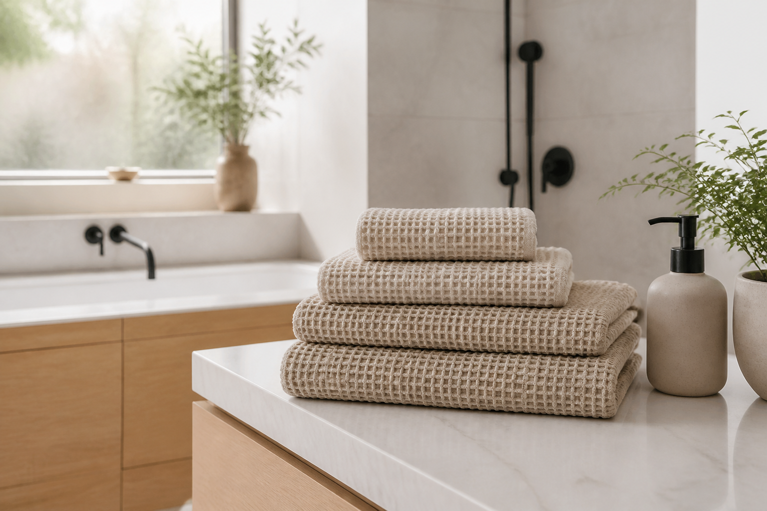 Why Waffle Towels Belong in a Calm Scandinavian Bathroom