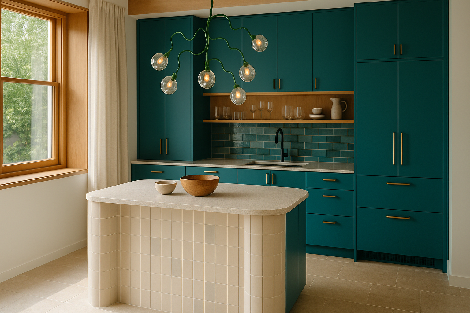 A Vibrant Teal Kitchen Becomes the Heart of a Modern Toronto Home