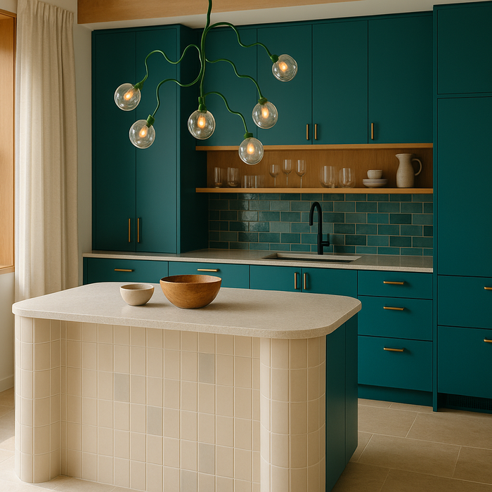 A Vibrant Teal Kitchen Becomes the Heart of a Modern Toronto Home
