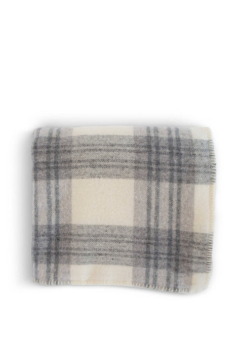 Plaid Merino Wool Bed Blankets: Cream / Ledge Plaid / Twin