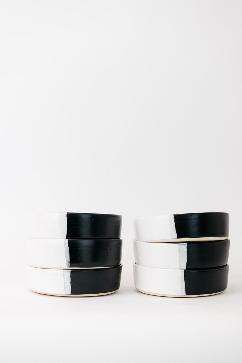 Dawson Stoneware Bowl - Matte Black/White - Set of 6