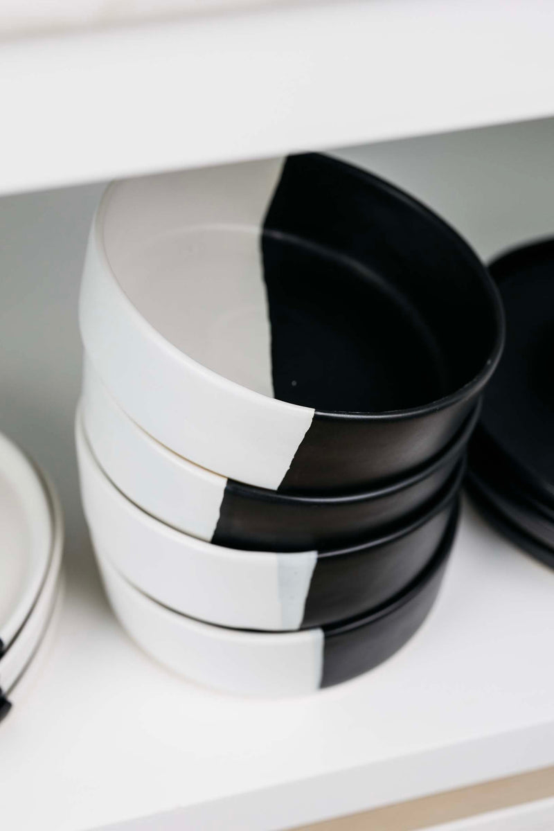 Dawson Stoneware Bowl - Matte Black/White - Set of 6