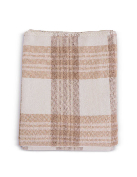 Plaid Merino Wool Bed Blankets: Cream / Ledge Plaid / Twin