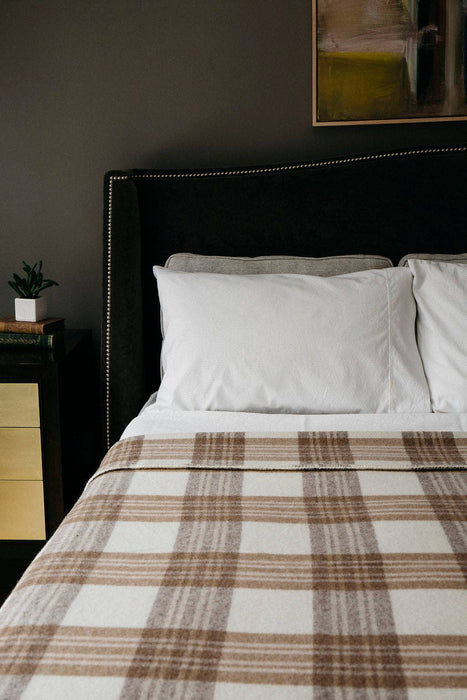 Plaid Merino Wool Bed Blankets: Cream / Ledge Plaid / Twin