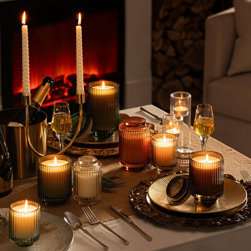 Aurélie Reeded Glass Candle: Watermelon Mint Zest (L & M)