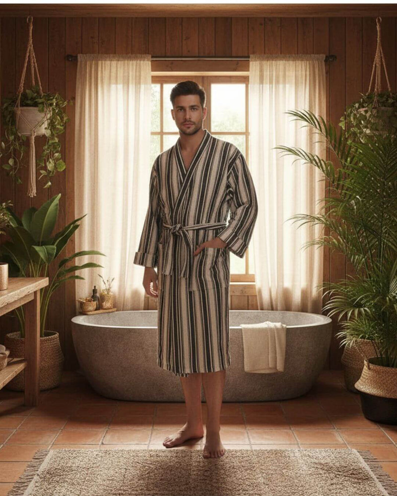 Cotton Linen Blend Kimono Bathrobe – Lightweight Unisex Robe