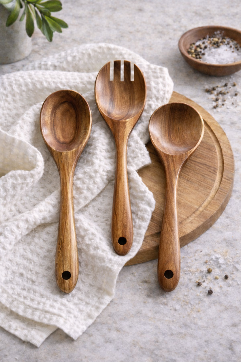 Tulum Teak Wooden Salad Serving Set - 3 Piece