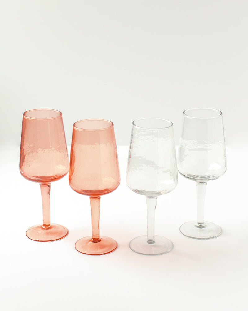 Pair of Handblown Hammered Wine Glasses