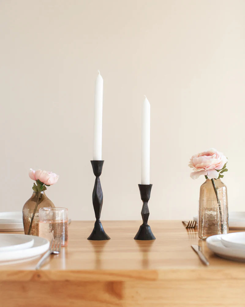 Low Diamond Hand-Forged Iron Candle Stand