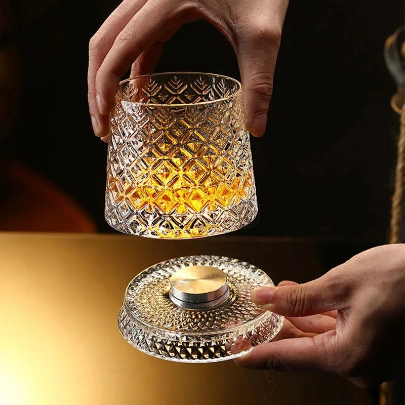 Rotating Whiskey Glasses with Crystal Glass Base