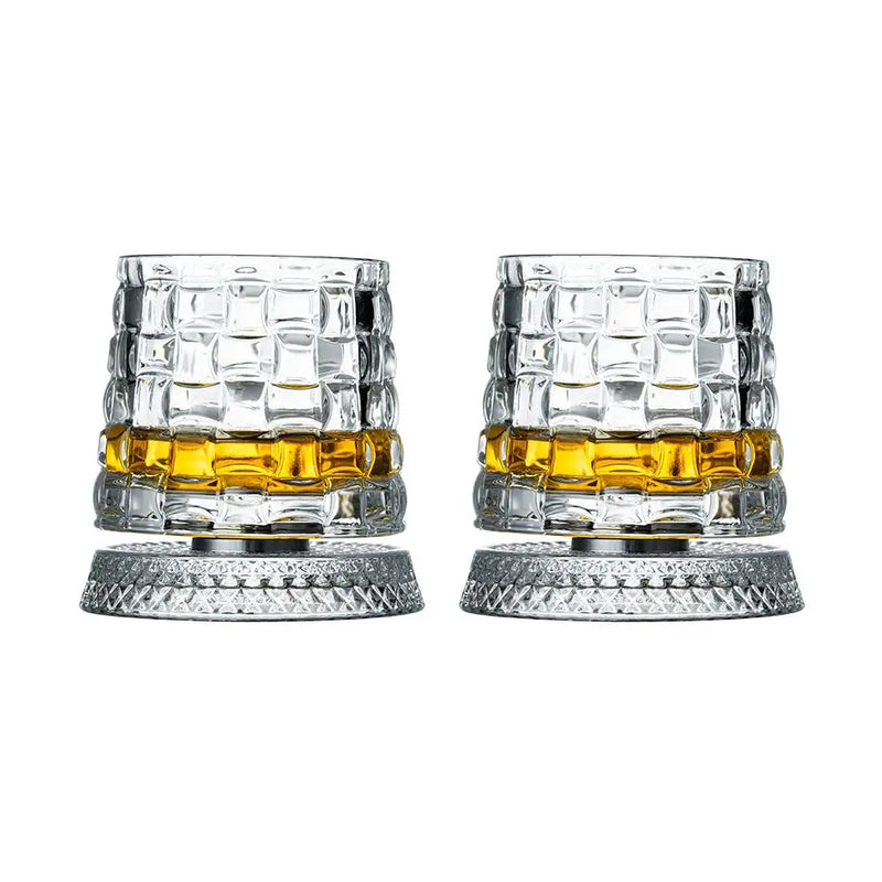 Set of 2 Rotating Whiskey Glasses with Crystal Glass Base