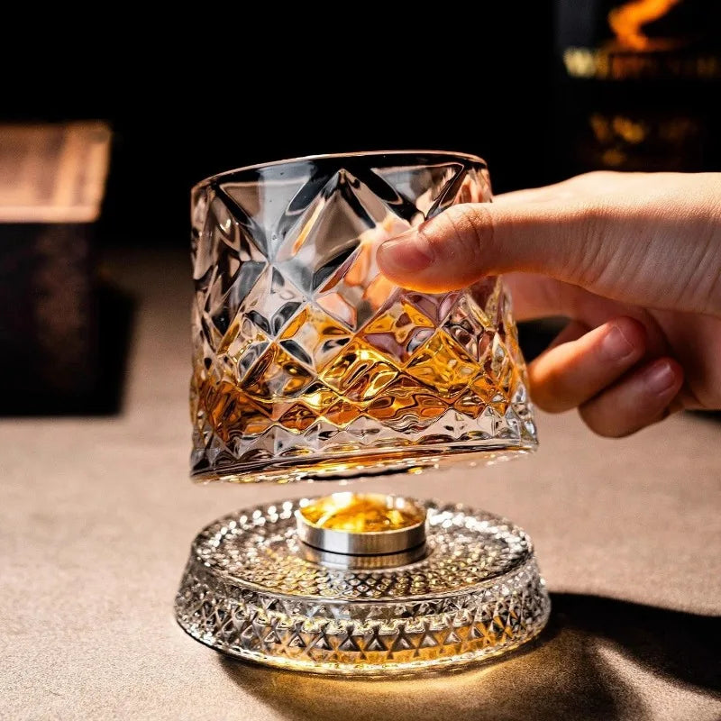 Rotating Whiskey Glasses with Crystal Glass Base