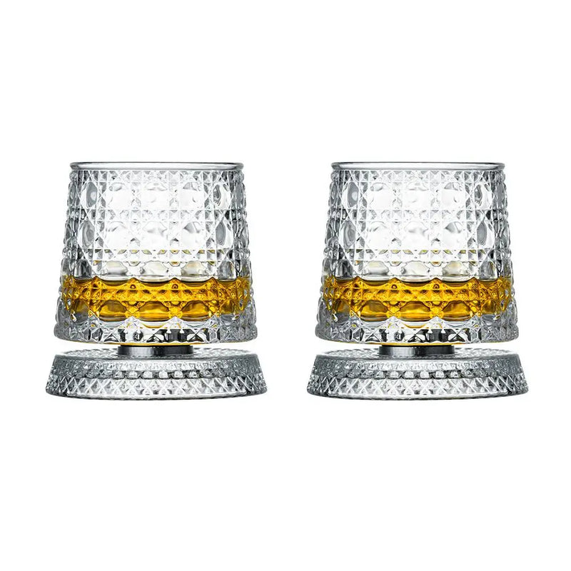 Set of 2 Rotating Whiskey Glasses with Crystal Glass Base