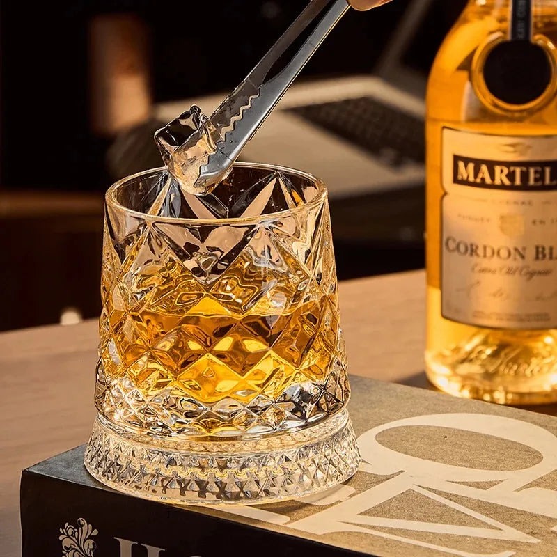 Rotating Whiskey Glasses with Crystal Glass Base