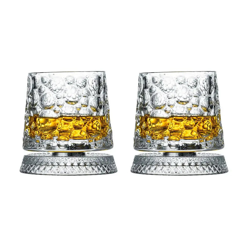 Set of 2 Rotating Whiskey Glasses with Crystal Glass Base