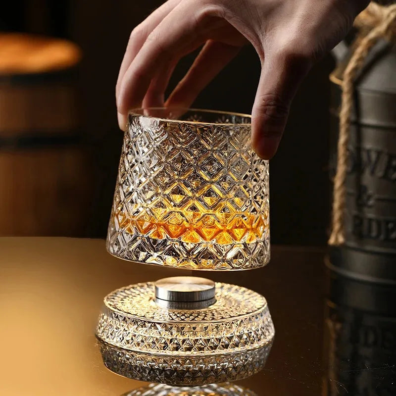 Rotating Whiskey Glasses with Crystal Glass Base