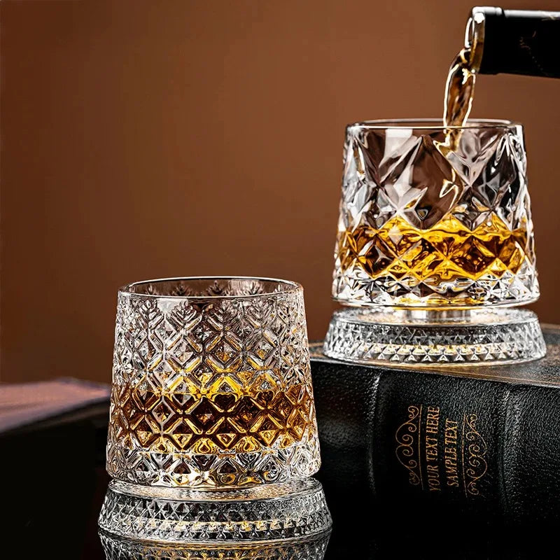 Rotating Whiskey Glasses with Crystal Glass Base