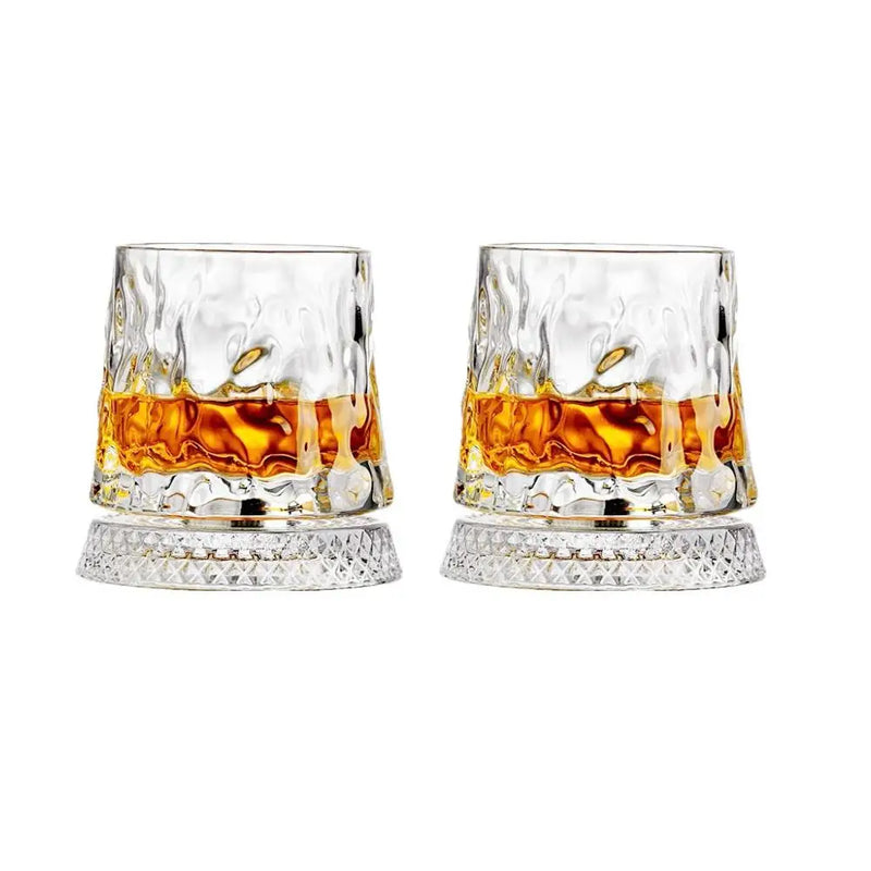 Set of 2 Rotating Whiskey Glasses with Crystal Glass Base