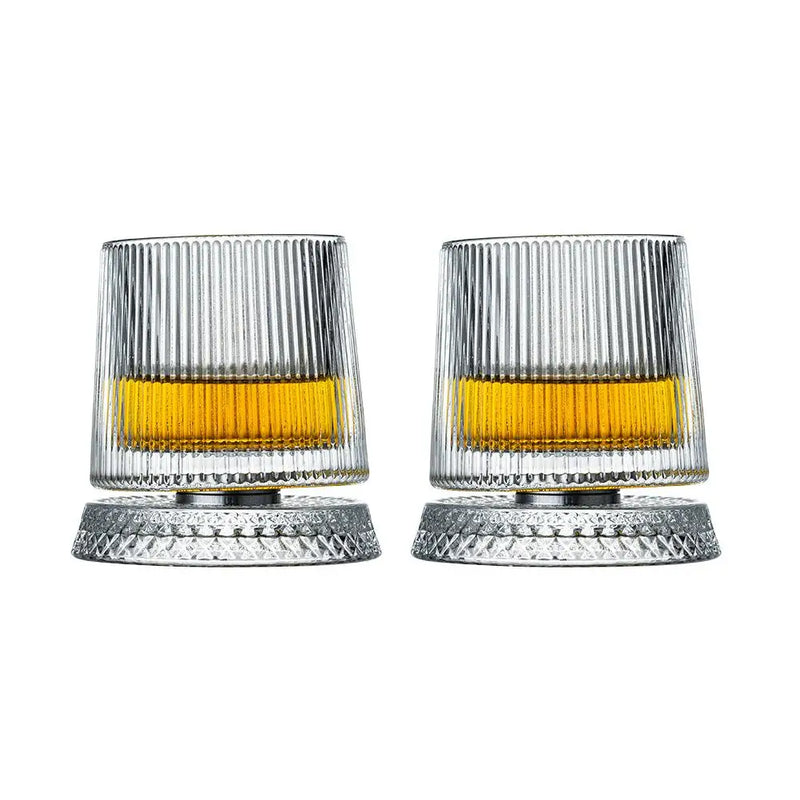 Set of 2 Rotating Whiskey Glasses with Crystal Glass Base