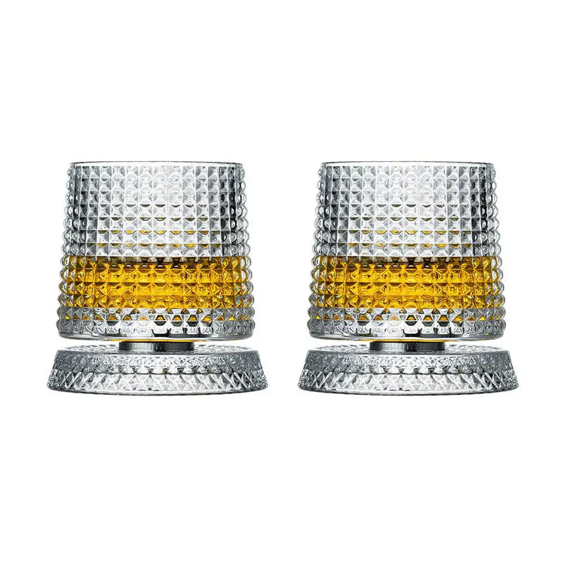 Set of 2 Rotating Whiskey Glasses with Crystal Glass Base