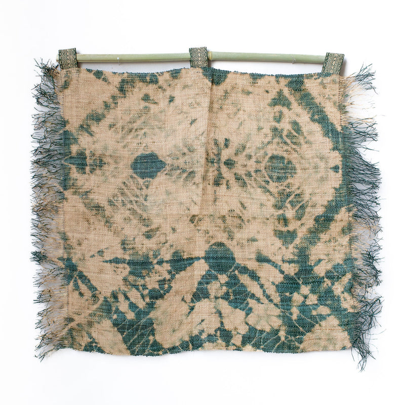 Raffia Wall Hanging - Shibori Spider Web Pattern - Khaki Green