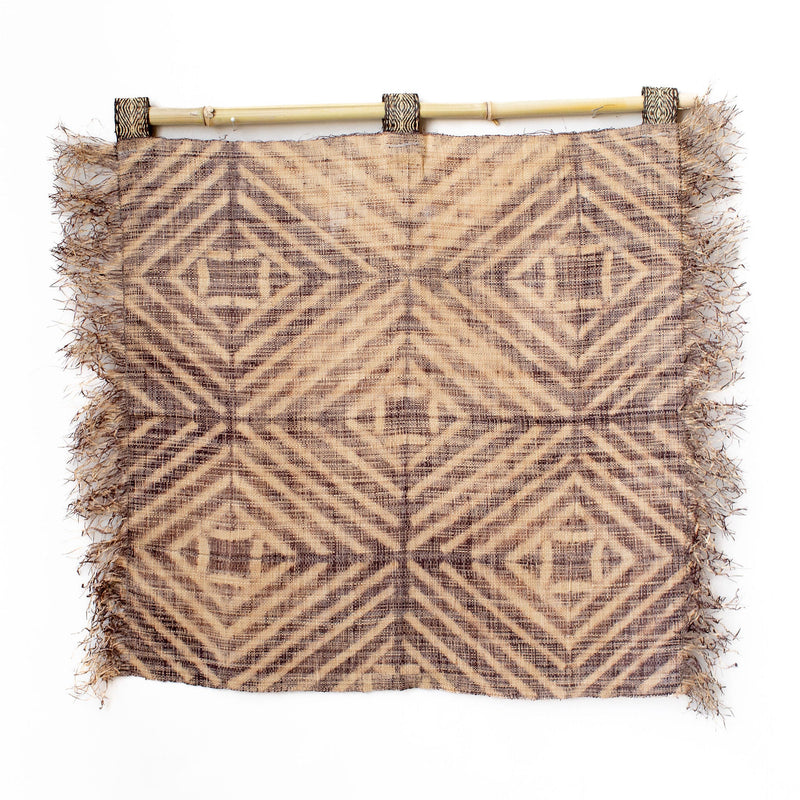 Raffia Wall Hanging - Shibori Diamond Pattern - Lavender Grey